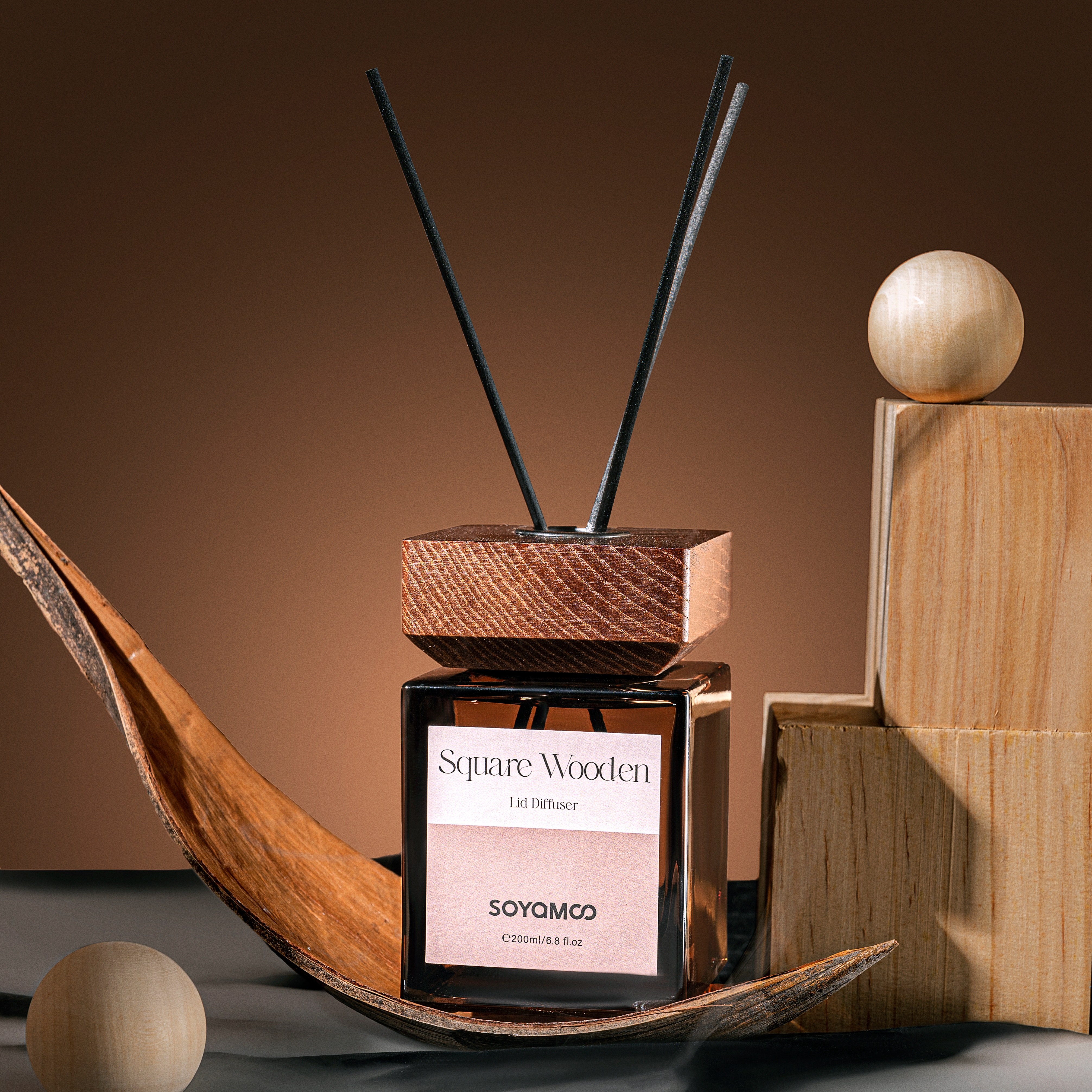 SOYAMOO wooden cap square bottle Flameless aroma Diffuser Specification image