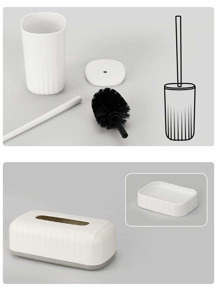 卫浴洗漱海浪纹简约纯色浴室套件漱口杯牙刷架肥皂盒塑料八件套装详情6
