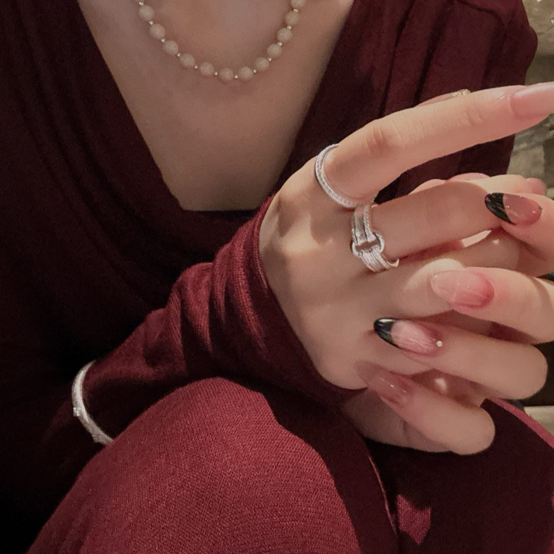 High-end, ins, simple and light luxury 925 silver heart-shaped ring, plain ring, fashionable bracelet, adjustable chain opening, Shibuya jewelry details Picture
