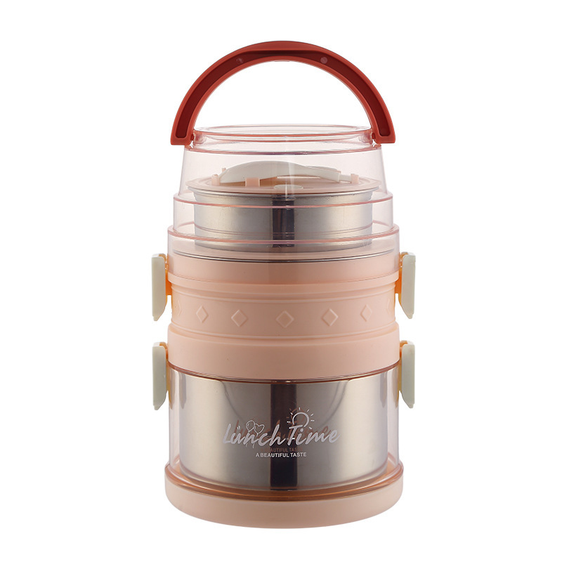 J35-2520 stainless steel insulated lunch box, multi-layer portable hand-held lunch box with buckle, office worker separable bento Item Picture