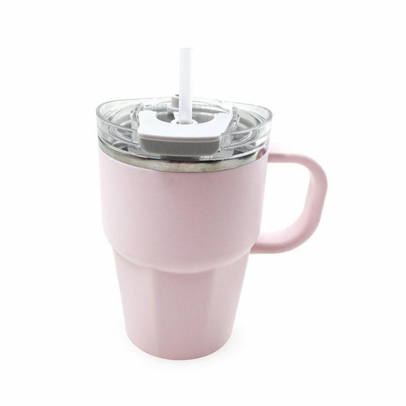 New outer plastic inner steel inner liner stainless steel 304 shell PP macaron multi-color series 600ML handle office cup, customizable logo pattern, festival gift, cross-border exclusive, can be equipped with multiple LIDS, high appearance level Specification image