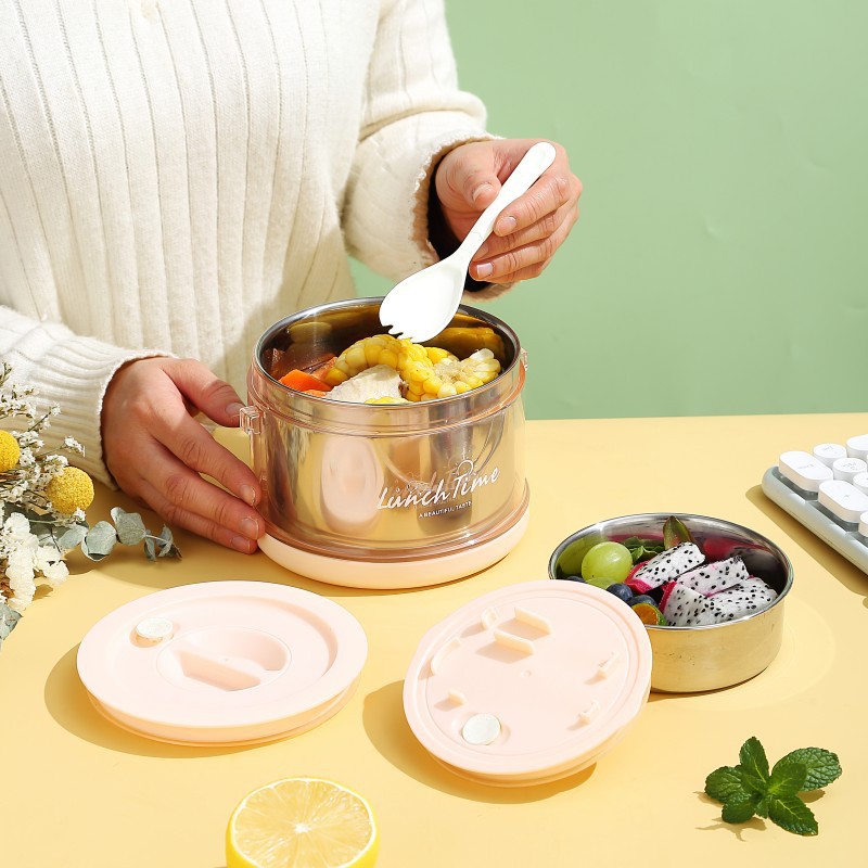 J35-2520 stainless steel insulated lunch box, multi-layer portable hand-held lunch box with buckle, office worker separable bento Specification image