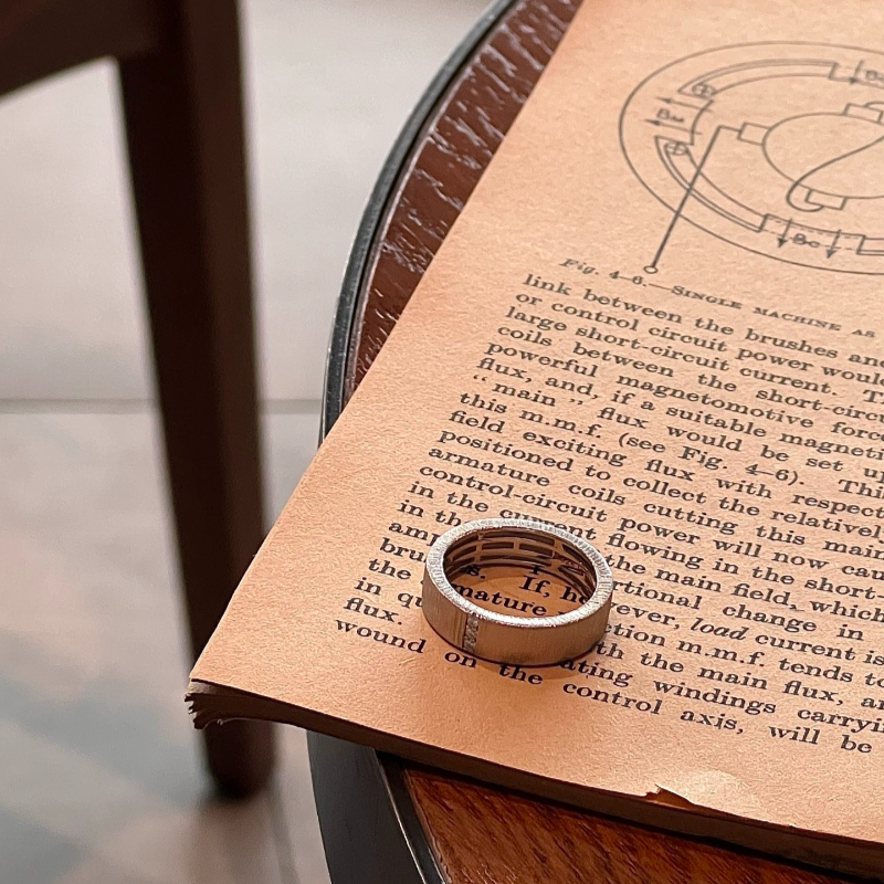 S925 sterling silver retro geometric black open ring, cold style layering, simple and fashionable, versatile ring, Internet celebrity female Shibuya details Picture