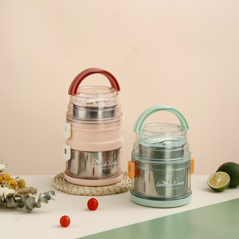 J35-2520 stainless steel insulated lunch box, multi-layer portable hand-held lunch box with buckle, office worker separable bento