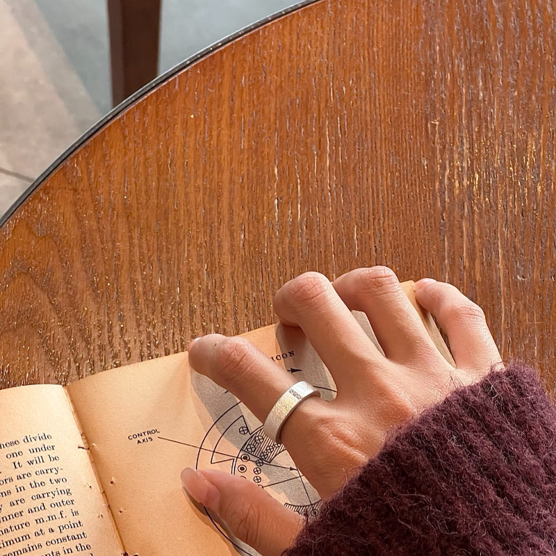 S925 sterling silver retro geometric black open ring, cold style layering, simple and fashionable, versatile ring, Internet celebrity female Shibuya Item Picture