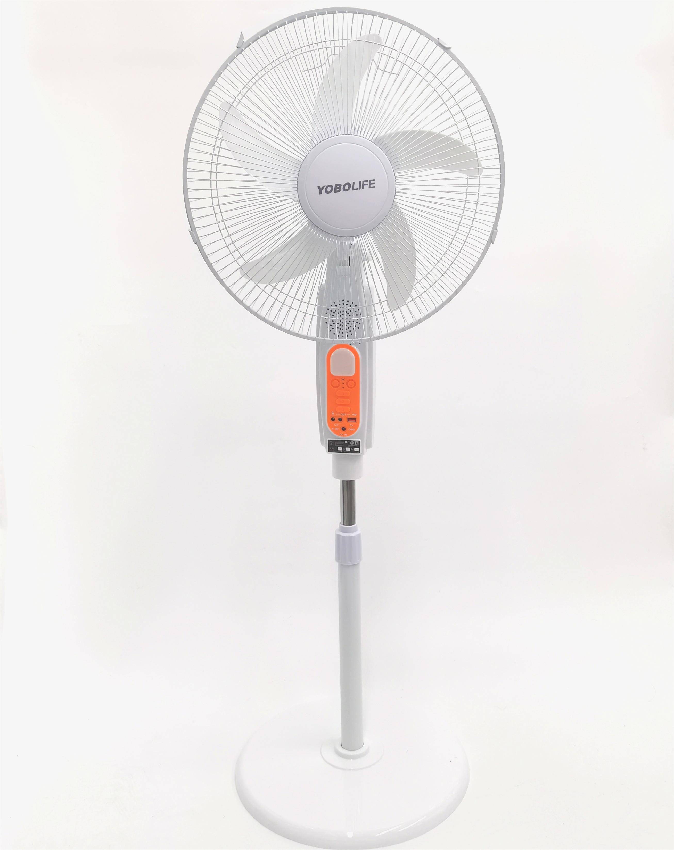 YOBOLIFE热销16英寸充电音乐风扇，3档风-定时器-遥控器，可外接灯泡，6-16小时使用时长，蓝牙音乐广播收音播放细节图