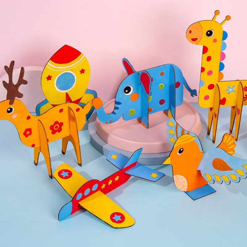 手工动物涂色儿童幼儿园diy填色绘画涂鸦创意益智木质玩具批发