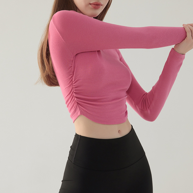 跨境高领显瘦瑜伽服女弹力健身服跑步运动上衣秋冬款外穿打底长袖 瑜伽服运动服饰瑜伽细节图