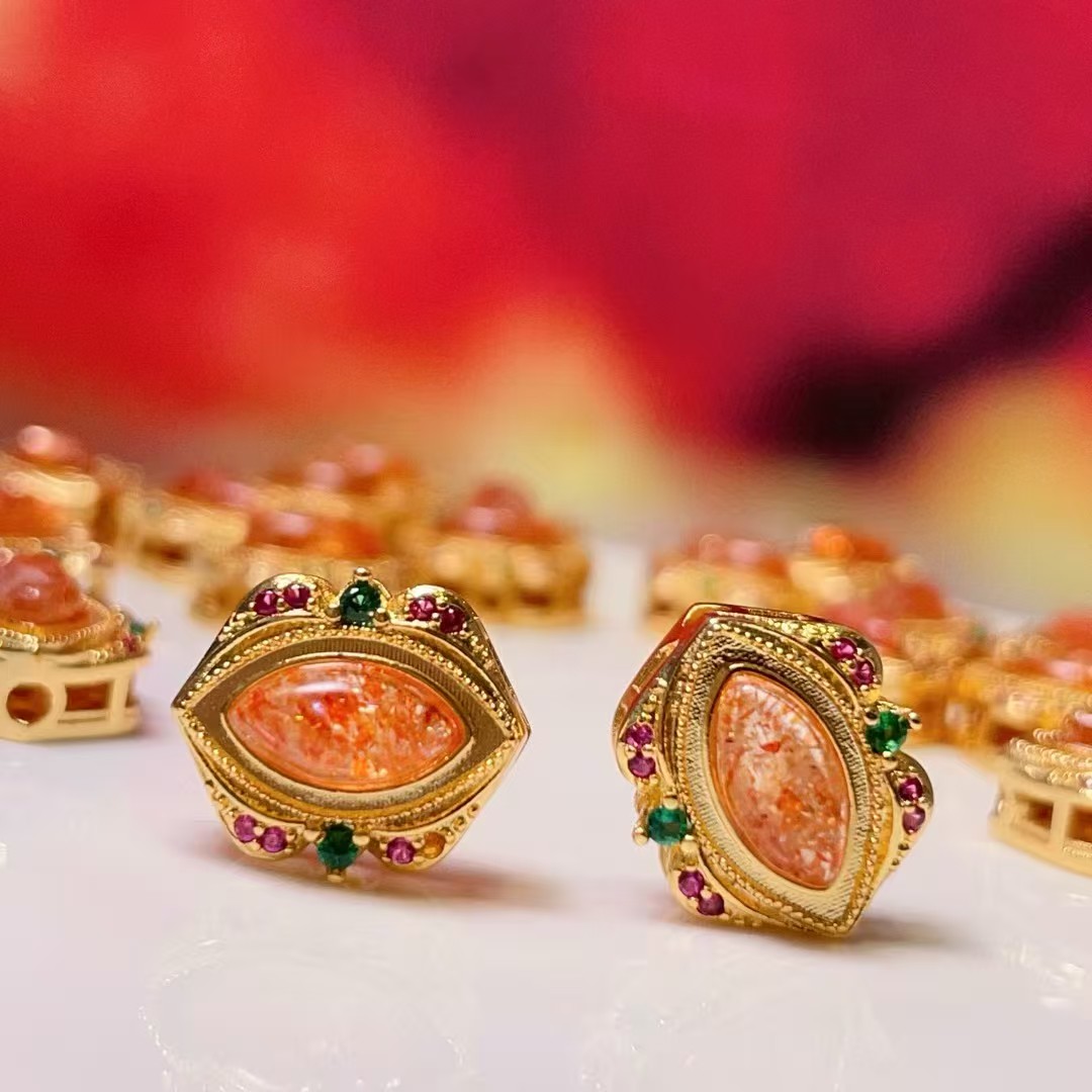 金太阳红绿锆马眼直孔diy饰品配件水晶配件古法沙金配件铜镀真金高保色