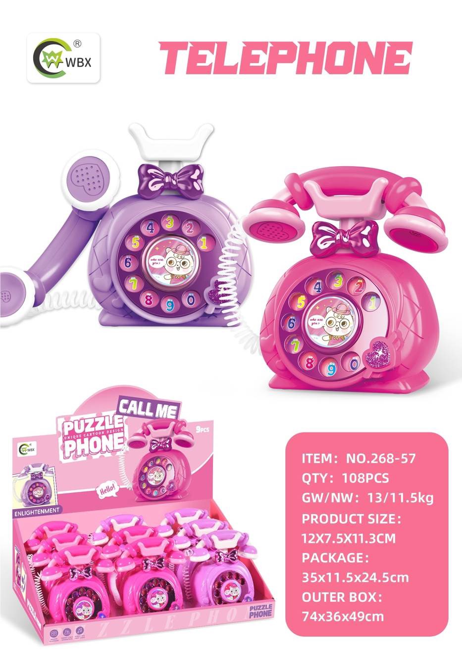 新款仿真拨号早教机卡通复古声光电话座机女孩礼物幼儿园益智玩具