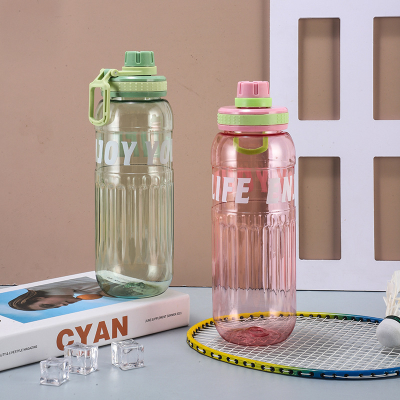 H164-HY-048 large-capacity plastic cup, portable water bottle with shoulder strap, portable sports cup, double-drinking straw cup details Picture