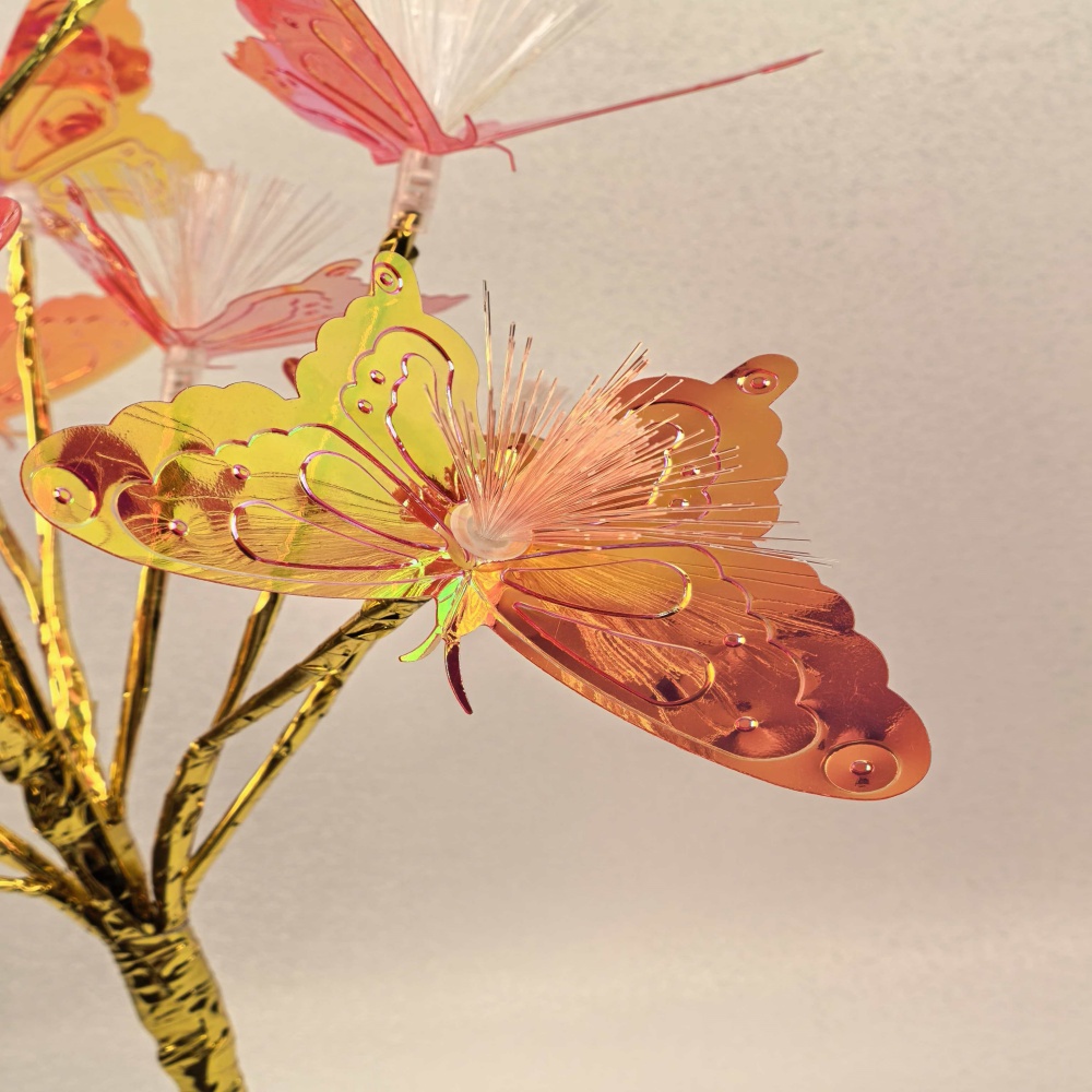 镀金半圆18头金枝金色亮片蝴蝶光纤LED树灯，适用于家居装饰，摆件，节日派对用品，送礼礼物，万圣节爆款LED，圣诞灯详情图2