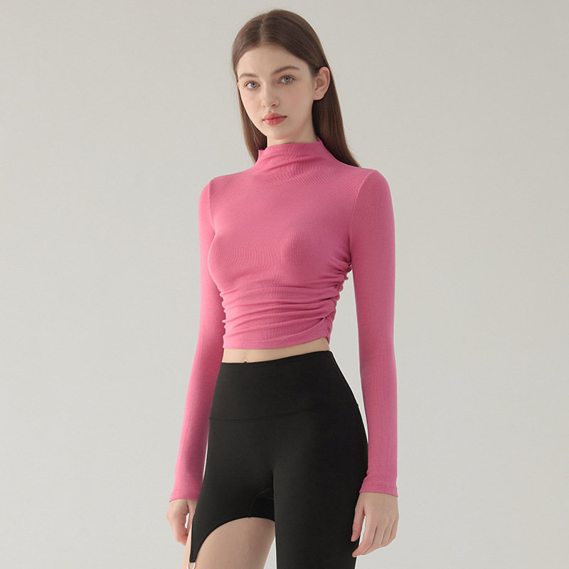 跨境高领显瘦瑜伽服女弹力健身服跑步运动上衣秋冬款外穿打底长袖 瑜伽服运动服饰瑜伽详情图6