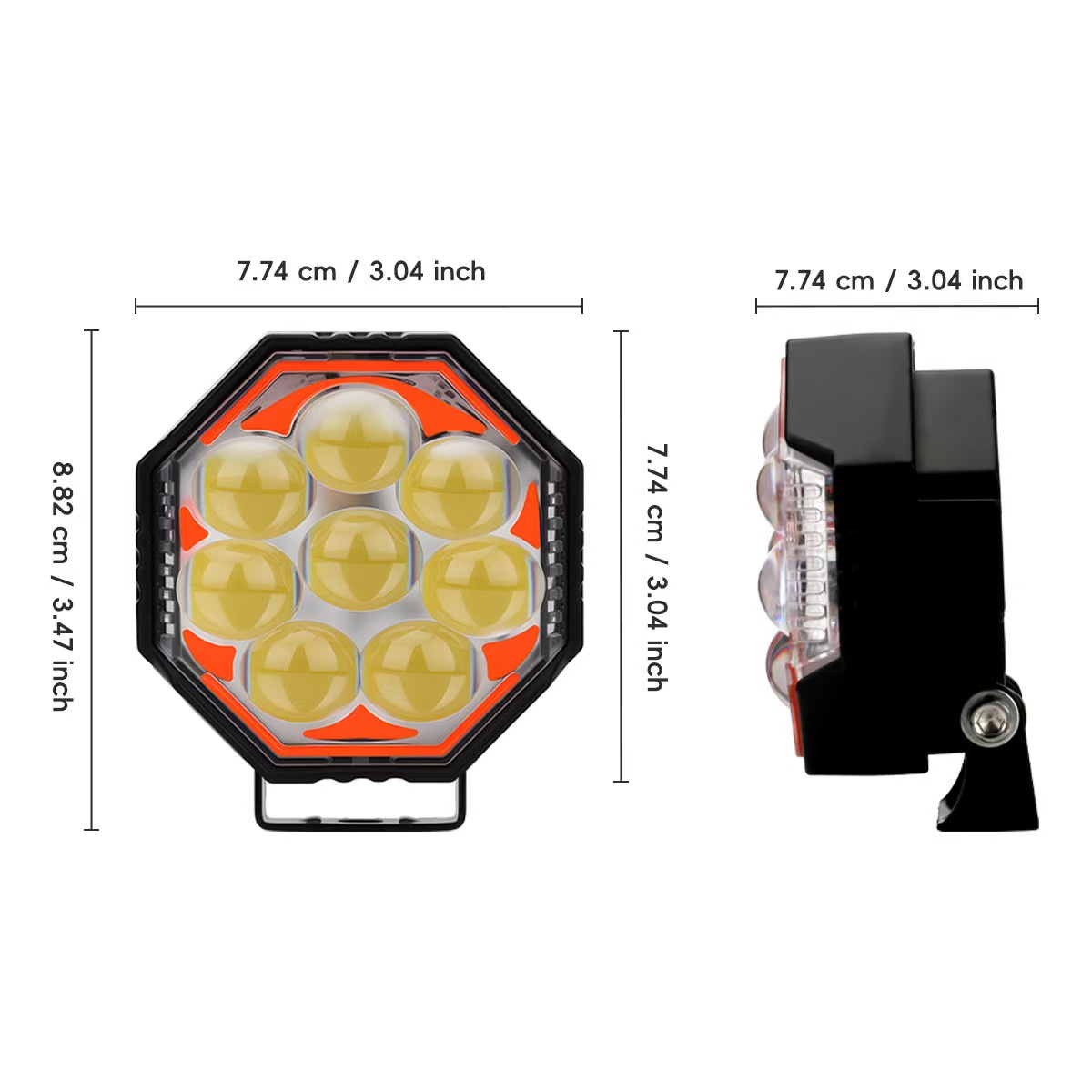 Motorcycle LED octagonal spotlights, 8 lenses, white, yellow, red, blue, flashing, near and far, road installation lights, electric vehicle spotlights pic 10