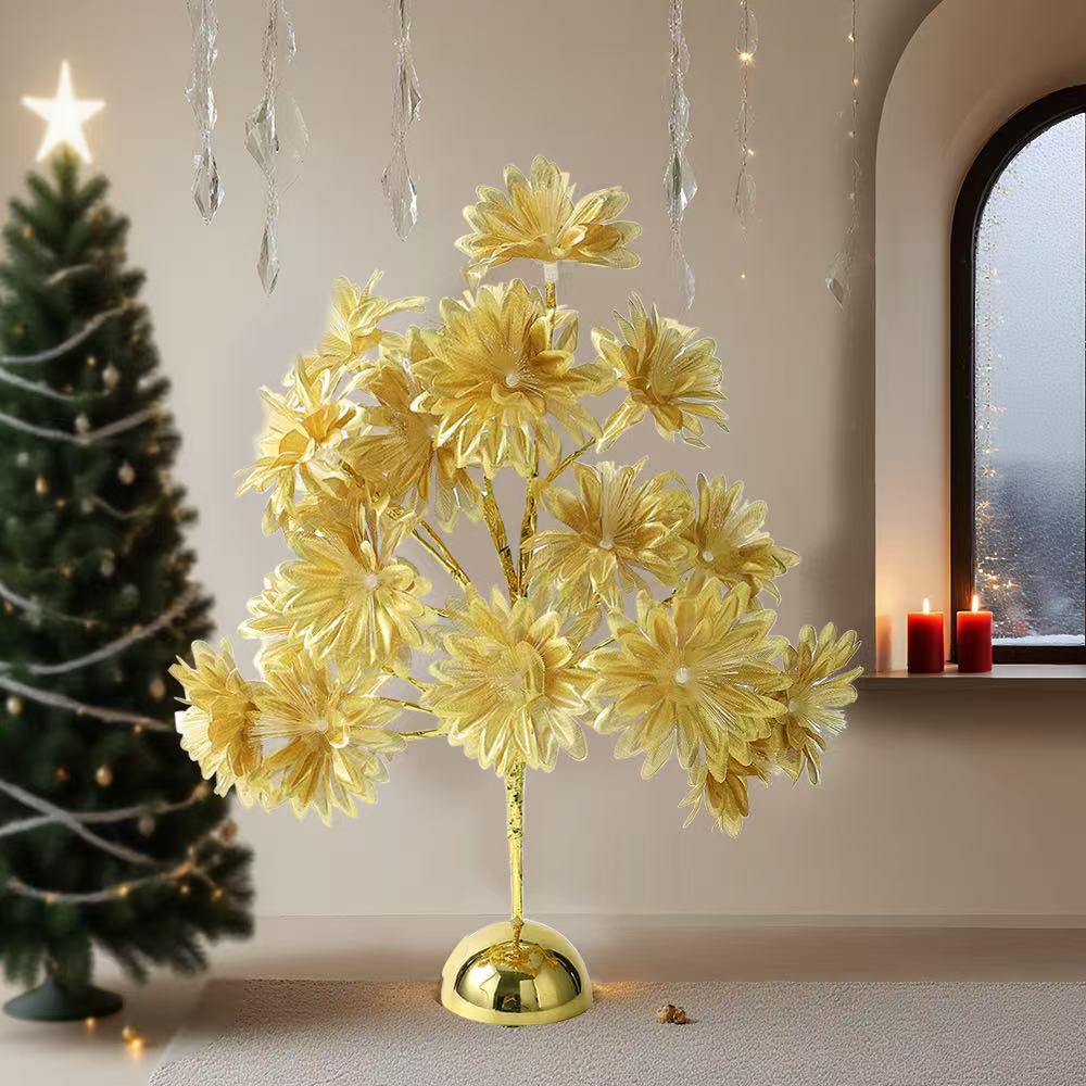 万圣节爆款LED，圣诞灯，金枝金色大菊花LED树灯，家居装饰，摆件，送礼佳品，节日派对装饰