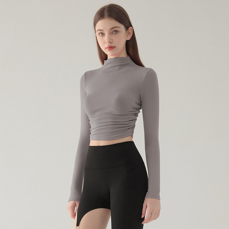 跨境高领显瘦瑜伽服女弹力健身服跑步运动上衣秋冬款外穿打底长袖 瑜伽服运动服饰瑜伽详情图7