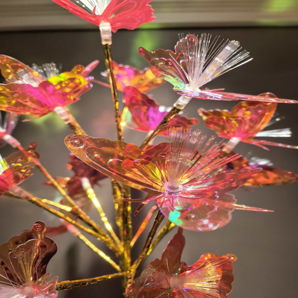 镀金半圆18头金枝金色亮片蝴蝶光纤LED树灯，适用于家居装饰，摆件，节日派对用品，送礼礼物，万圣节爆款LED，圣诞灯详情图7