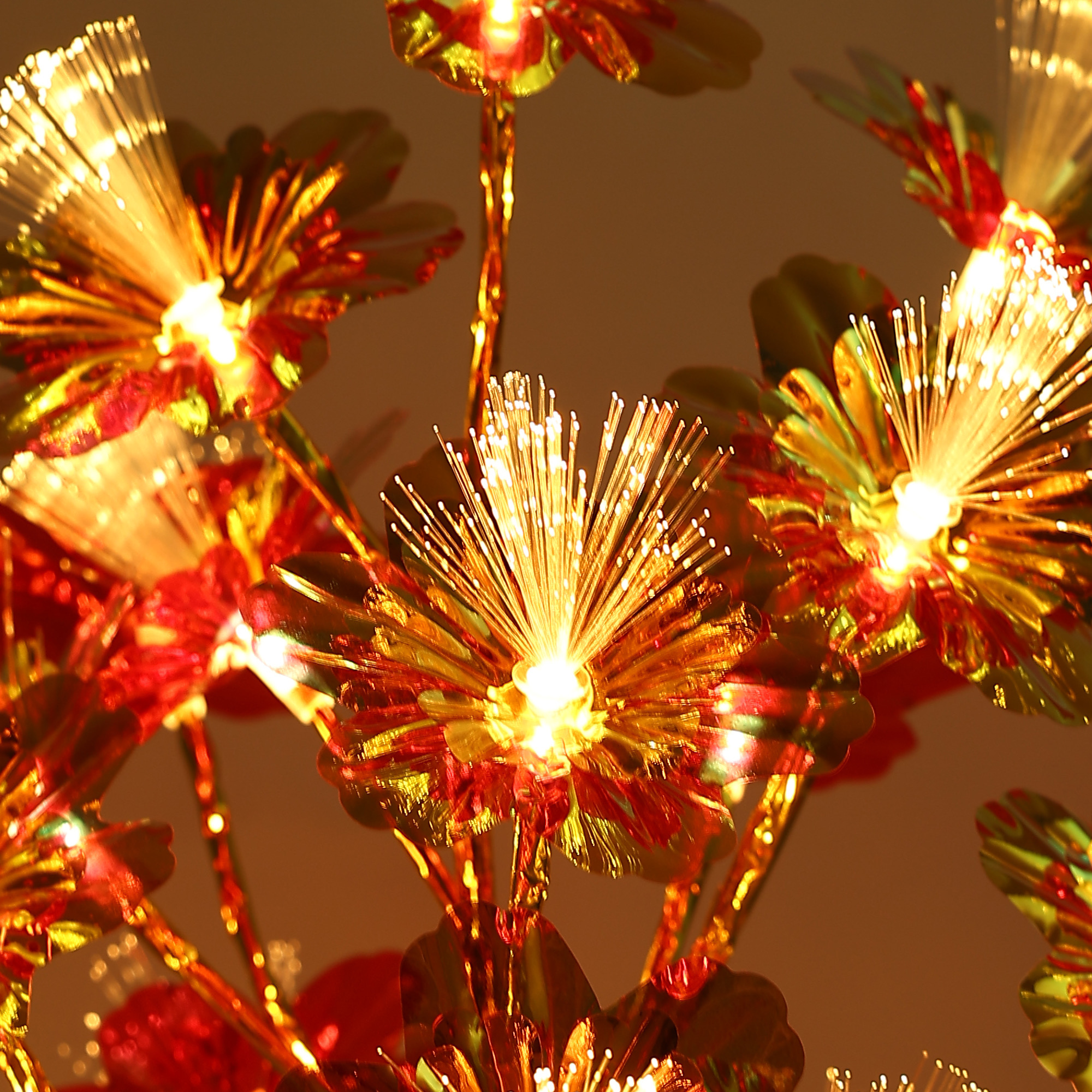 Golden branch golden sequined hexagonal fiber optic light, LED tree light, gold-plated semi-circle 18-head, Halloween bestseller LED, Christmas light, home decoration light, gift Item Picture