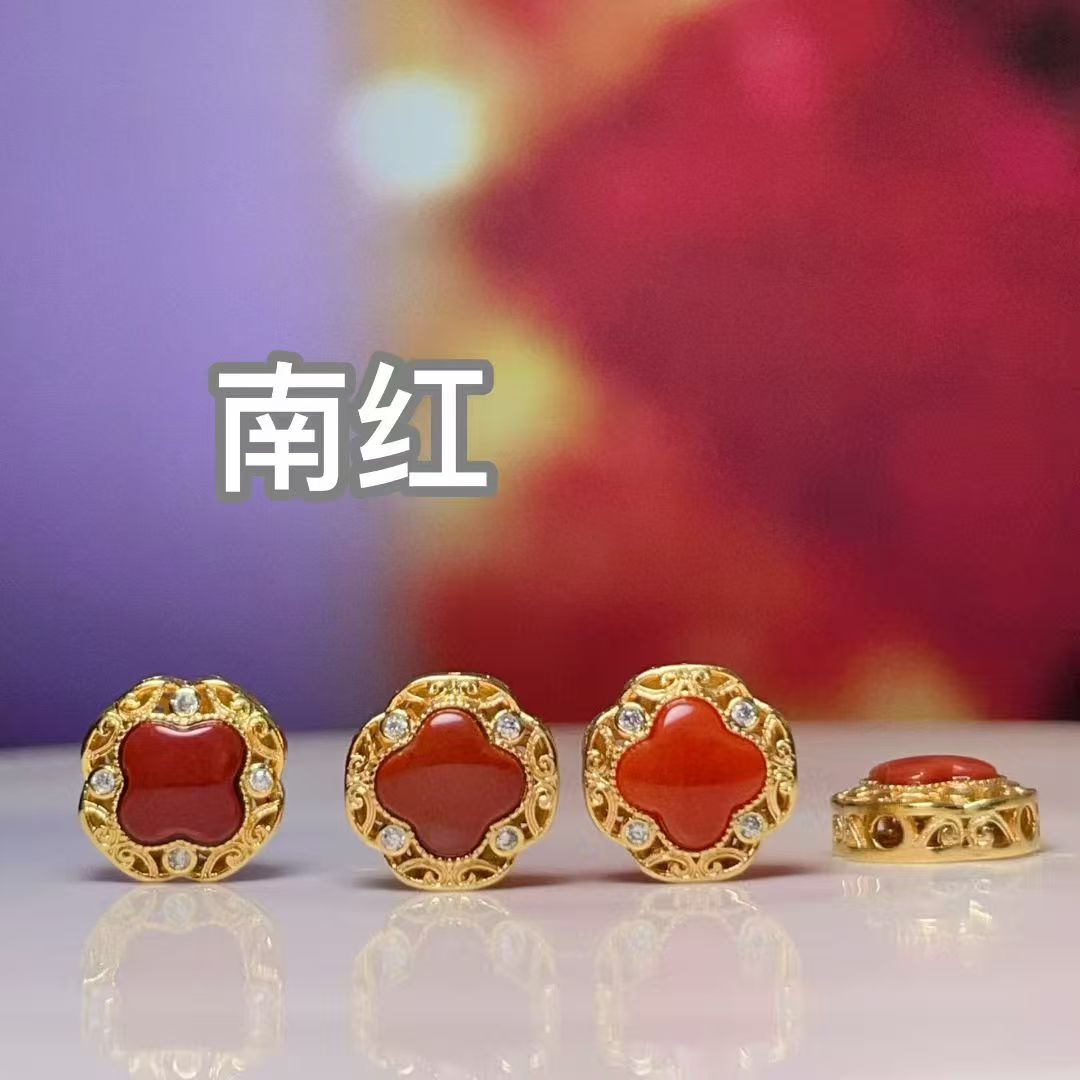 南红方形锆石直孔diy饰品配件水晶配件古法沙金配件铜镀真金高保色