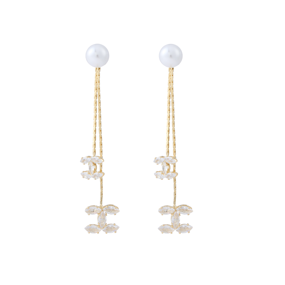 Xuhui brand exquisite and light luxury copper-plated with real gold and zircon inlaid 925 silver needle small Chanel style detachable long luxurious design fashionable stud earrings Application Scenario