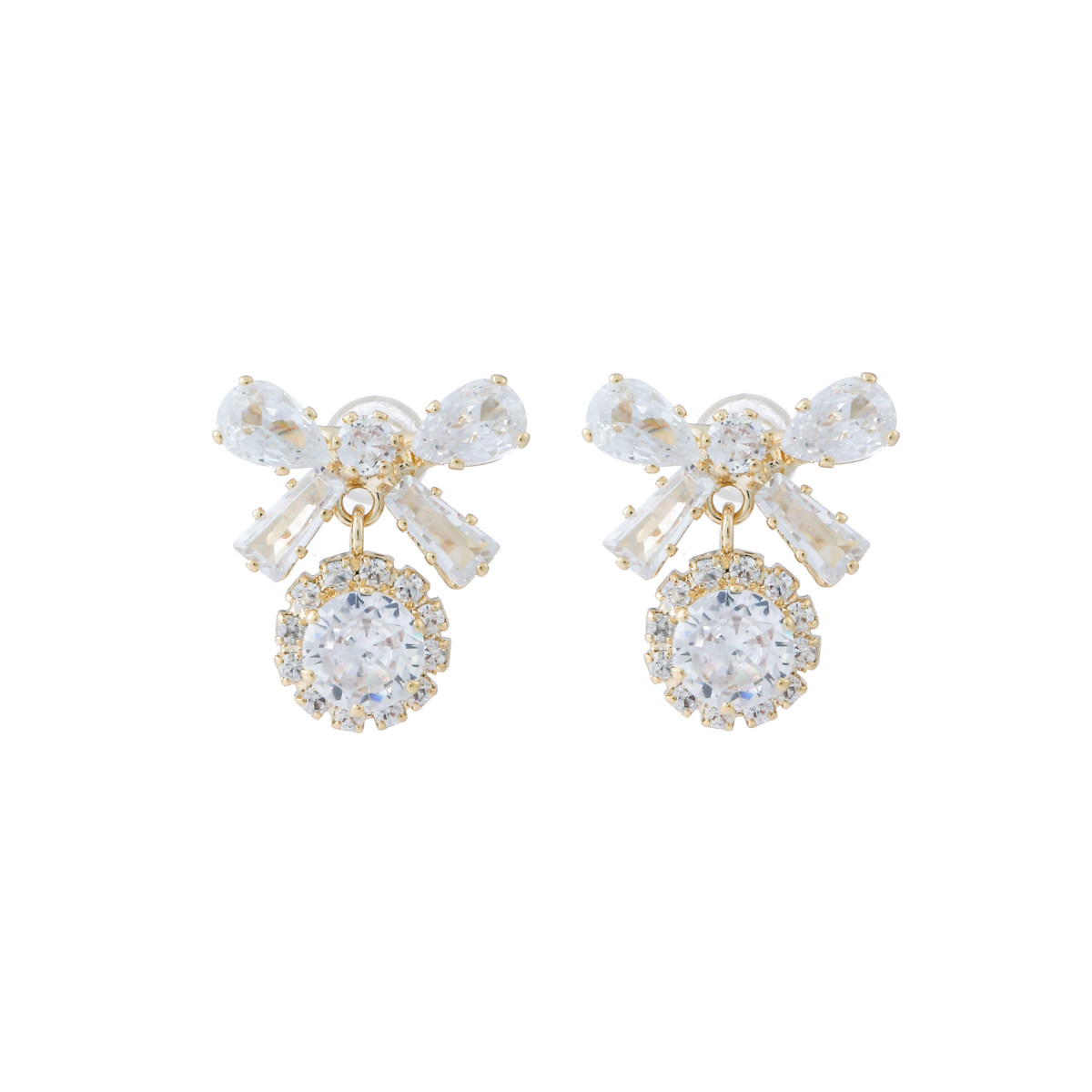 Xuhui brand exquisite and light luxury copper plated with real gold and zircon inlaid 925 silver needle bow, luxurious design and fashionable stud earrings Application Scenario