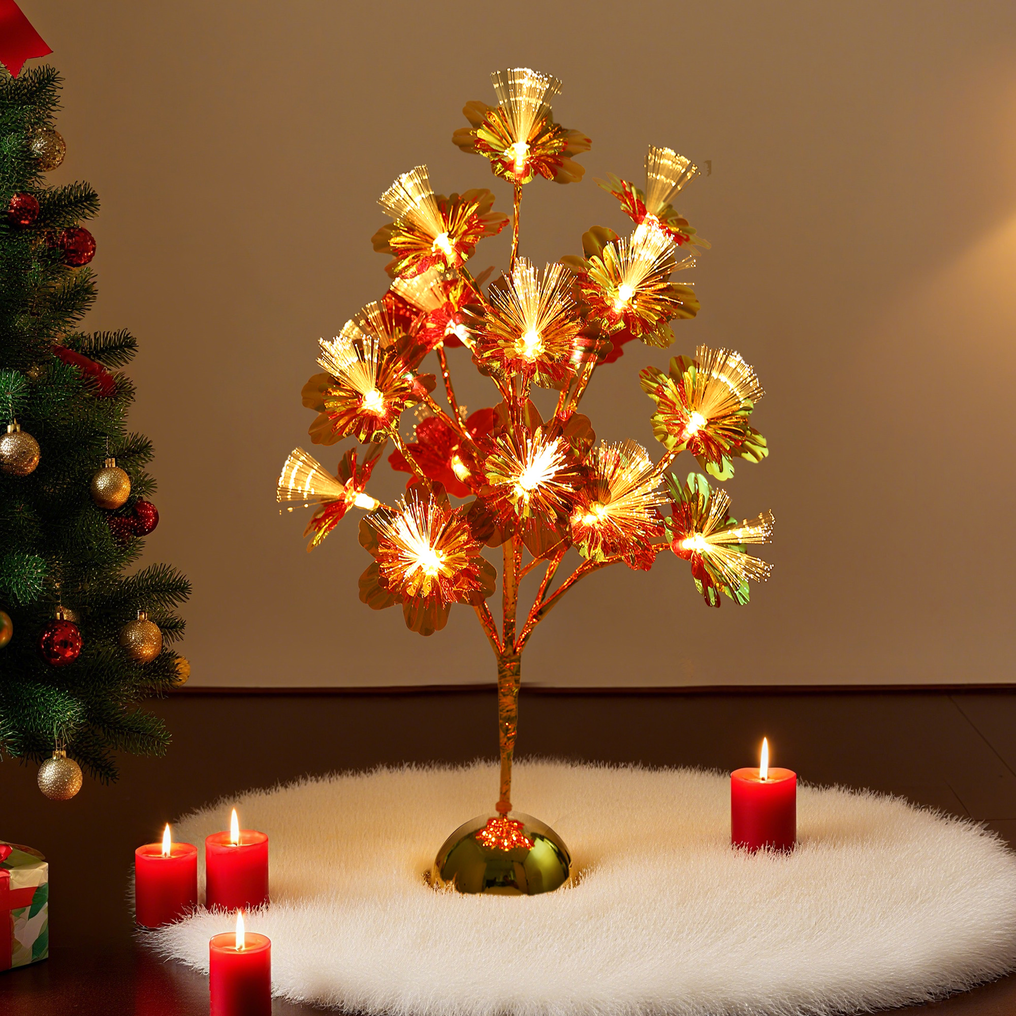 Golden branch golden sequined hexagonal fiber optic light, LED tree light, gold-plated semi-circle 18-head, Halloween bestseller LED, Christmas light, home decoration light, gift detail image 4