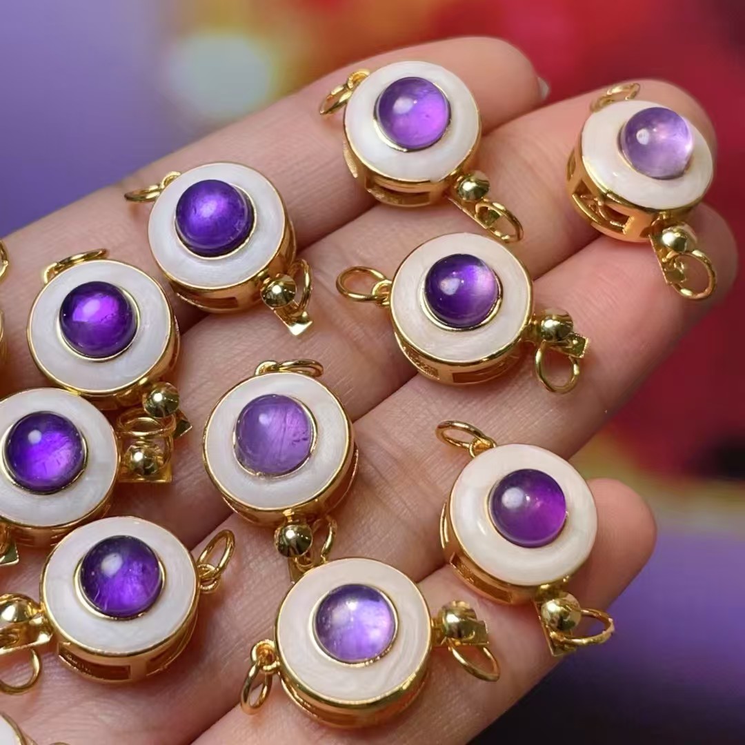 Amethyst insert head, diy jewelry accessories, crystal accessories, traditional sand gold accessories, copper-plated real gold, high color retention Specification image