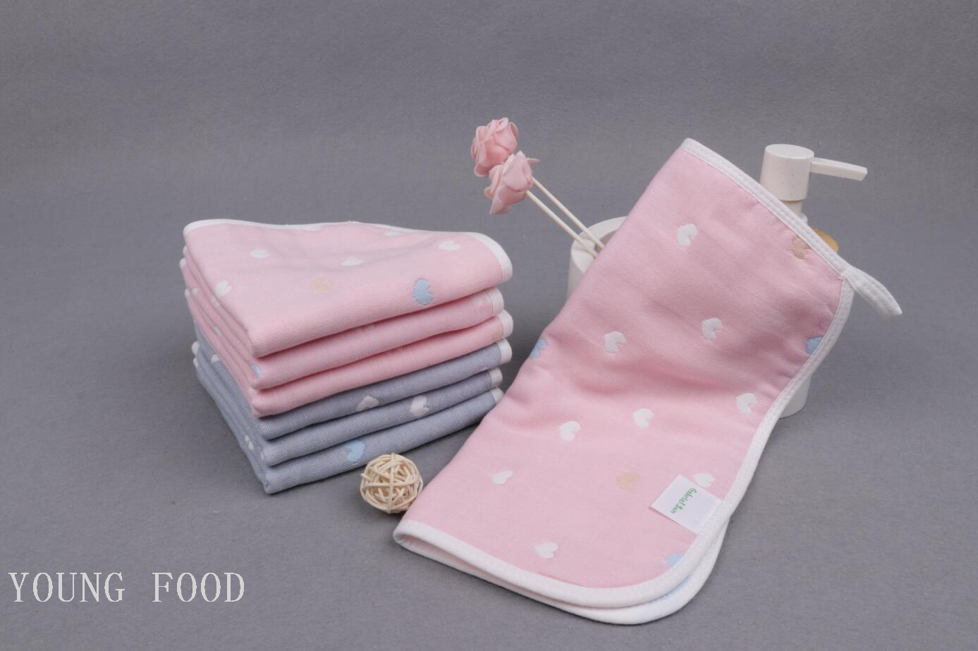 批发包邮韩国进口100%棉 心心点点纱布方巾B款 30*30厘米 40克详情3