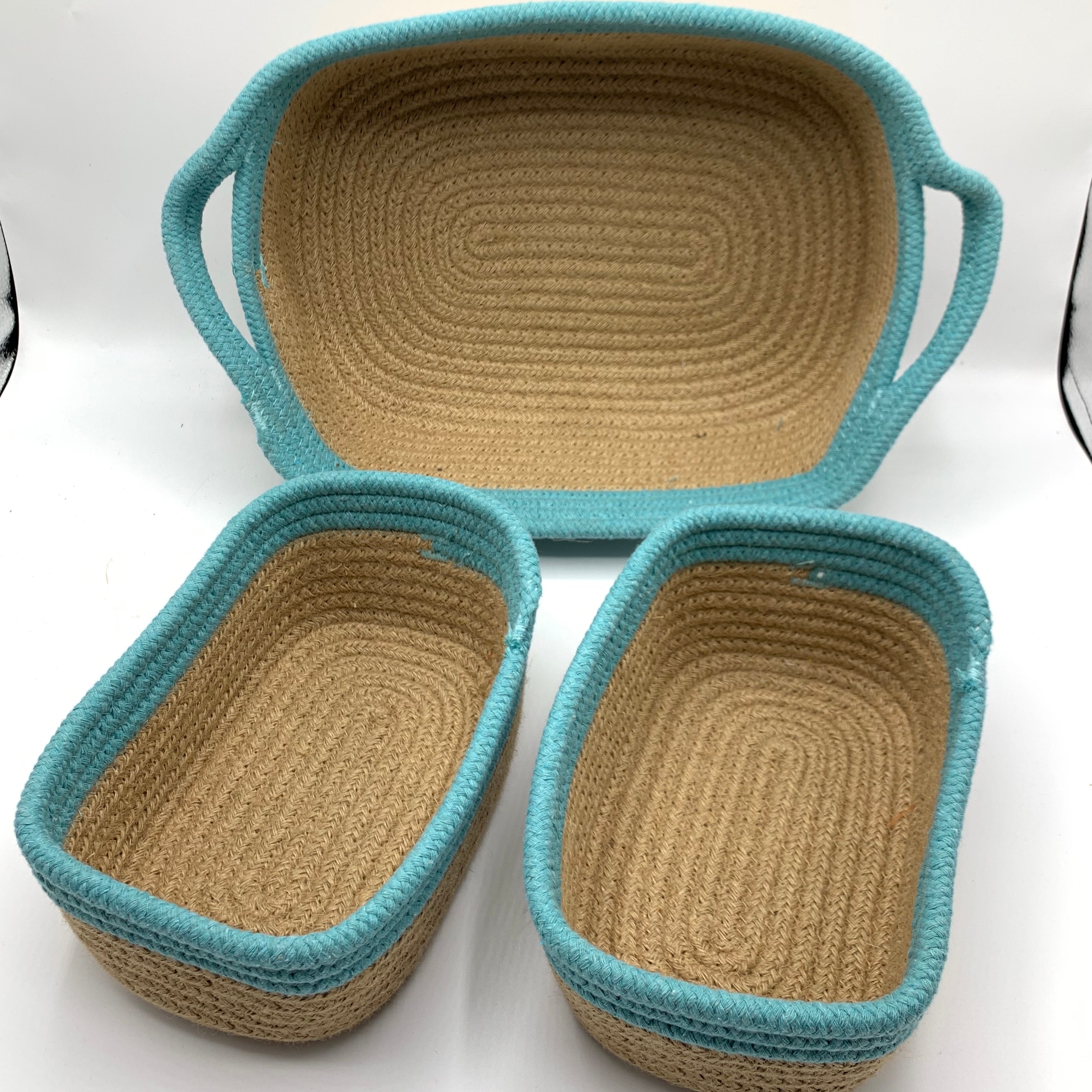 日式收纳篮棉绳仿藤编篮子编织亚麻逊家居办公室收纳筐家居储物