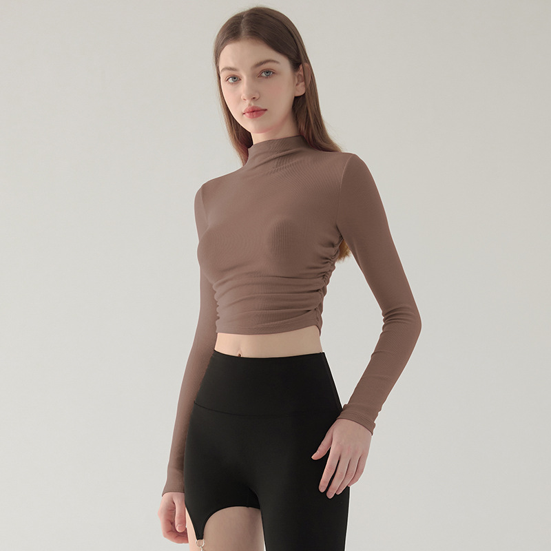 跨境高领显瘦瑜伽服女弹力健身服跑步运动上衣秋冬款外穿打底长袖 瑜伽服运动服饰瑜伽详情图4