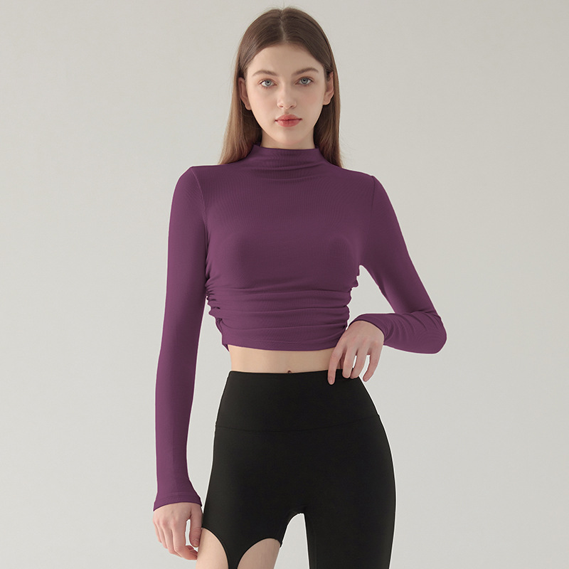 跨境高领显瘦瑜伽服女弹力健身服跑步运动上衣秋冬款外穿打底长袖 瑜伽服运动服饰瑜伽详情图5