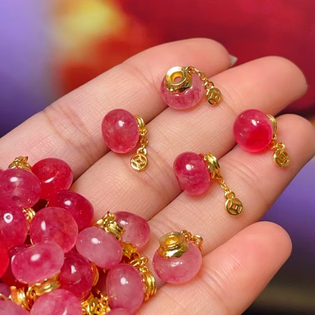 Imitation tourmaline gold coin accessories, diy jewelry accessories, crystal accessories, traditional sand gold accessories, copper-plated real gold, high color retention details Picture