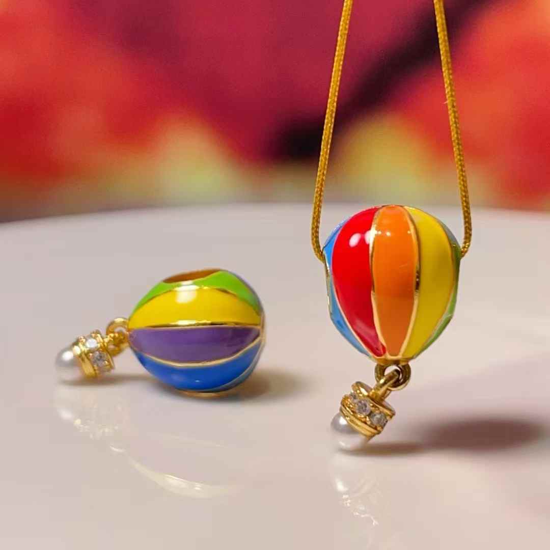 Rainbow hot air balloon pendant diy accessory, crystal accessory, traditional sand gold accessory, copper-plated real gold with high color retention