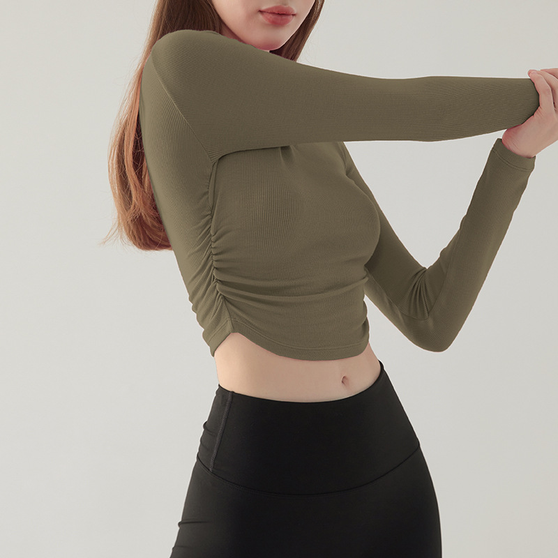 跨境高领显瘦瑜伽服女弹力健身服跑步运动上衣秋冬款外穿打底长袖 瑜伽服运动服饰瑜伽详情图9