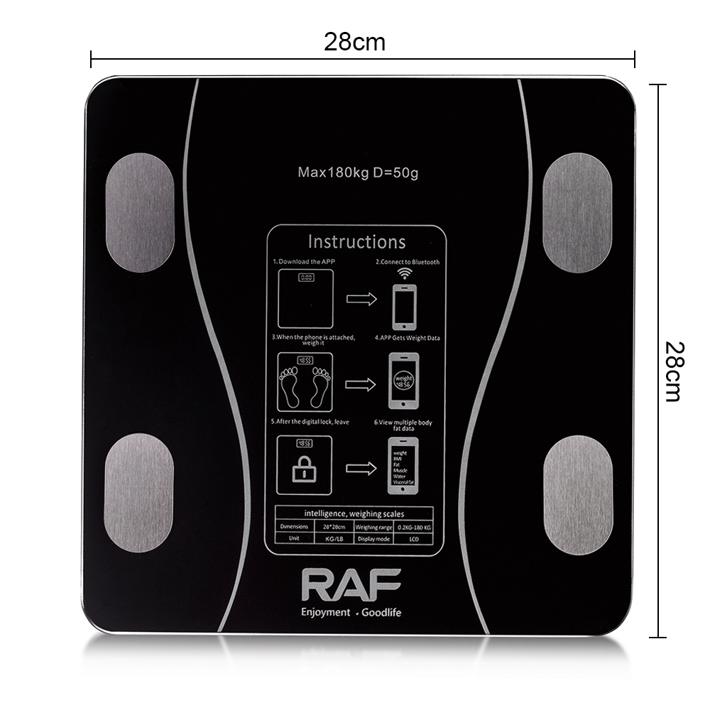 RAF跨境蓝牙体重秤电子称家用精准高精度家庭耐称重秤玻璃体重详情9