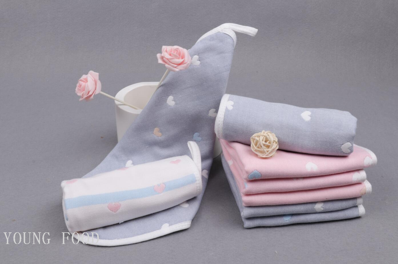 批发包邮韩国进口100%棉 心心点点纱布方巾B款 30*30厘米 40克详情8