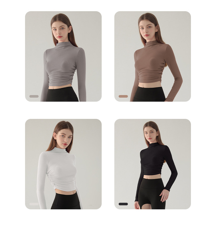跨境高领显瘦瑜伽服女弹力健身服跑步运动上衣秋冬款外穿打底长袖 瑜伽服运动服饰瑜伽详情图12