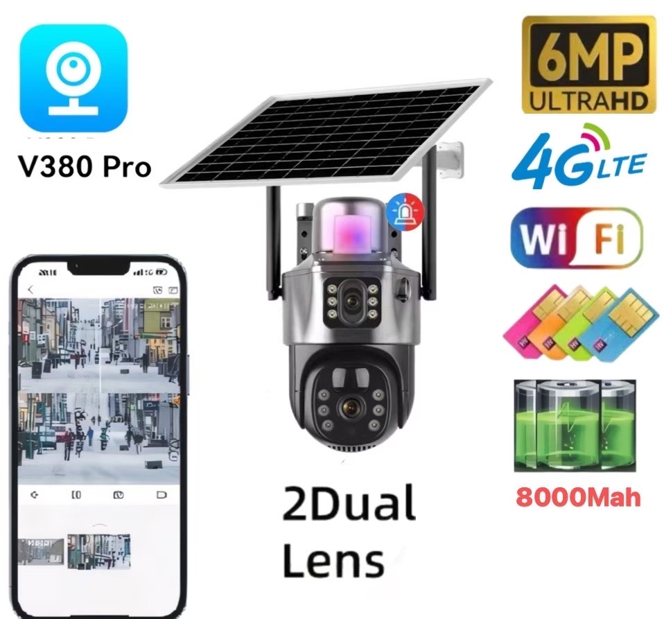 V380 dual-screen solar-powered camera outdoor ball snatching linkage monitoring 360-degree WiFi home monitoring camera