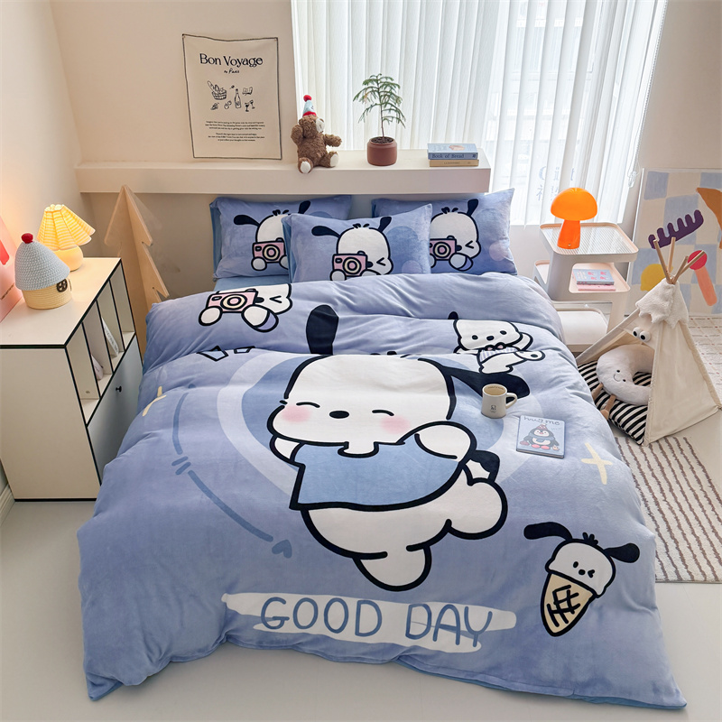 Wholesale from the source factory of the 2025 new type a large version cartoon thickened milk fleece printed four-piece set for mothers and babies pic 2
