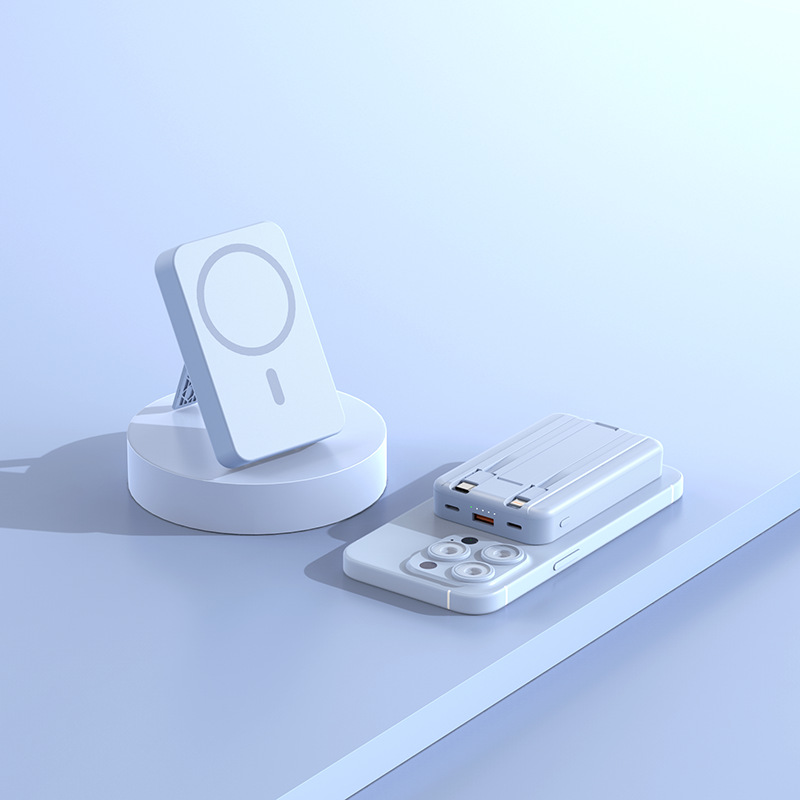 Magnetic power bank with built-in cable, wireless charging, mini shared fast charging mobile power bank Item Picture