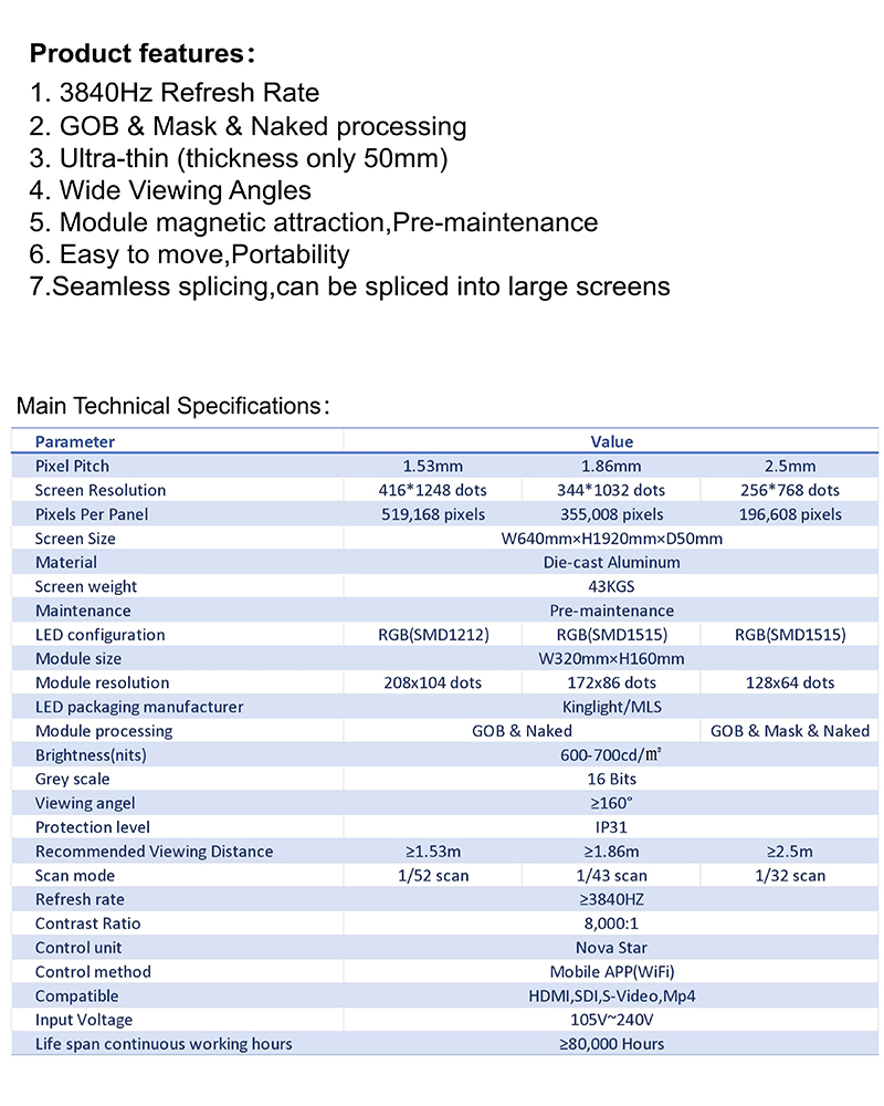 LED Screen Poster P1.86 Indoor 640*1920 室内高清LED广告机海报屏LED显示屏详情5
