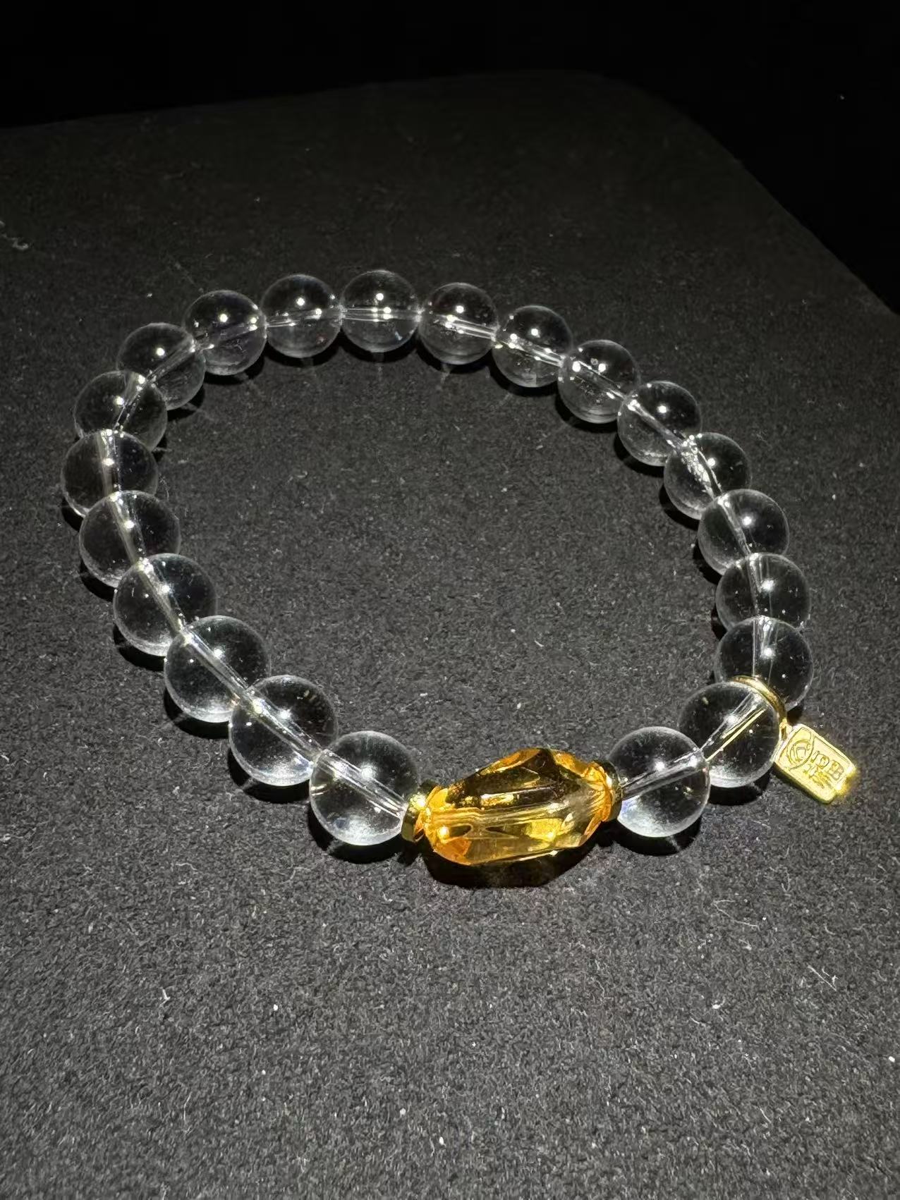 天然水晶手链 搭配黄水晶 银镀金 