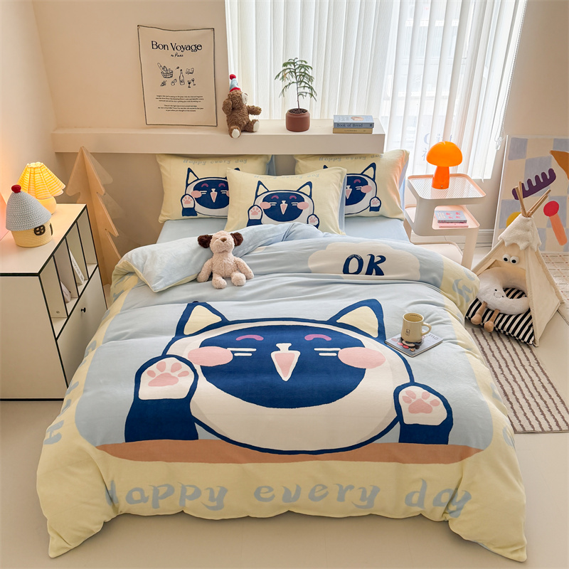 Wholesale from the source factory of the 2025 new type a large version cartoon thickened milk fleece printed four-piece set for mothers and babies pic 6