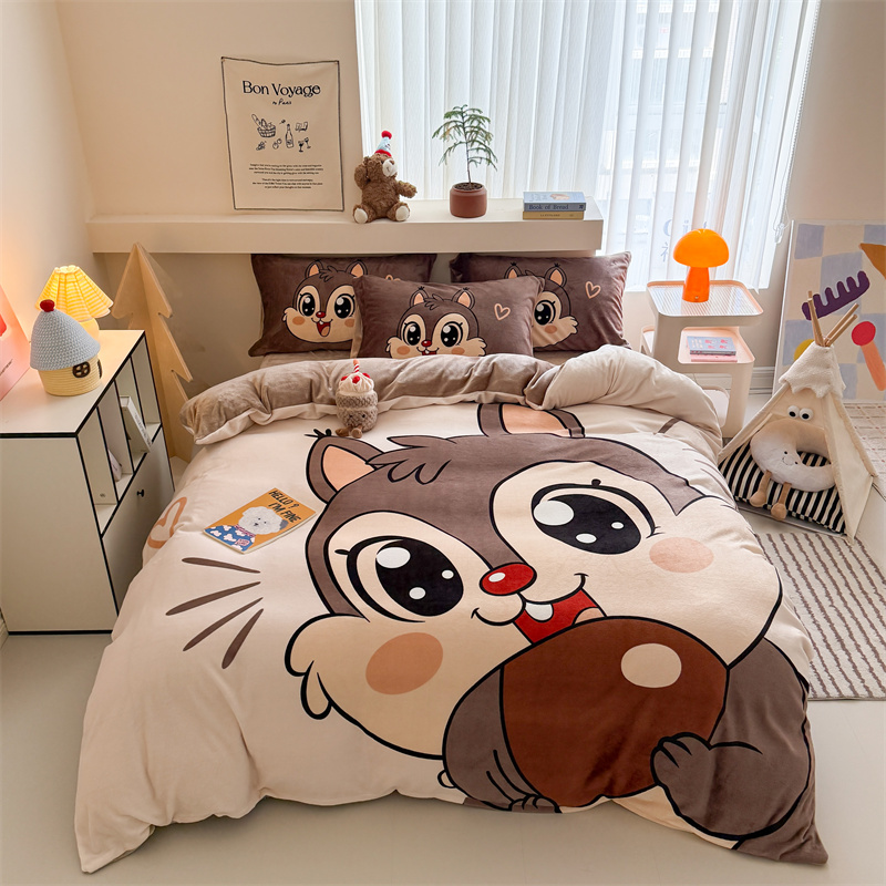 Wholesale from the source factory of the 2025 new type a large version cartoon thickened milk fleece printed four-piece set for mothers and babies pic 4