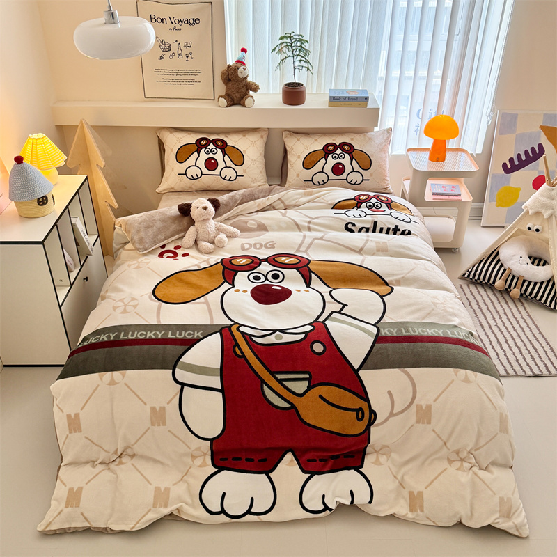 Wholesale from the source factory of the 2025 new type a large version cartoon thickened milk fleece printed four-piece set for mothers and babies pic 3