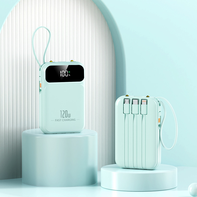 Cross-border 120W super fast charging 66W power bank, 20000 mah large capacity, built-in cable, compact and portable details Picture