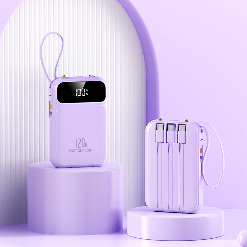 Cross-border 120W super fast charging 66W power bank, 20000 mah large capacity, built-in cable, compact and portable Application Scenario