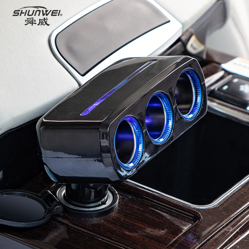 Shunwei 1-to-3 cigarette socket, car cigarette lighter, mobile phone charger, cigarette lighter plug, 1-to-3 details Picture