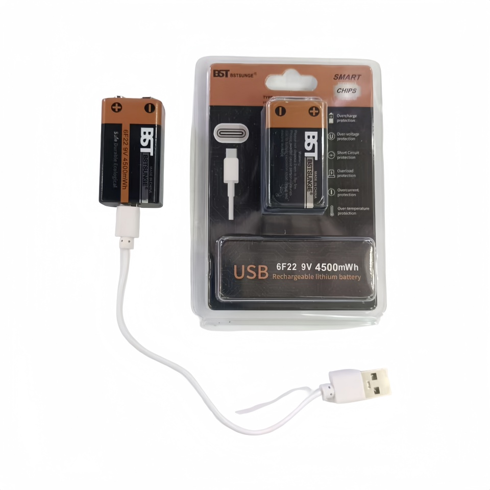USB. 9V.  充电锂电池二支卡装，可以反复充电1000次以上保质期5年。产品图
