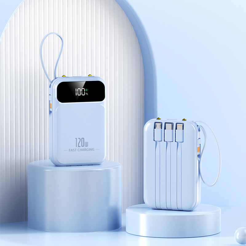 Cross-border 120W super fast charging 66W power bank, 20000 mah large capacity, built-in cable, compact and portable Item Picture